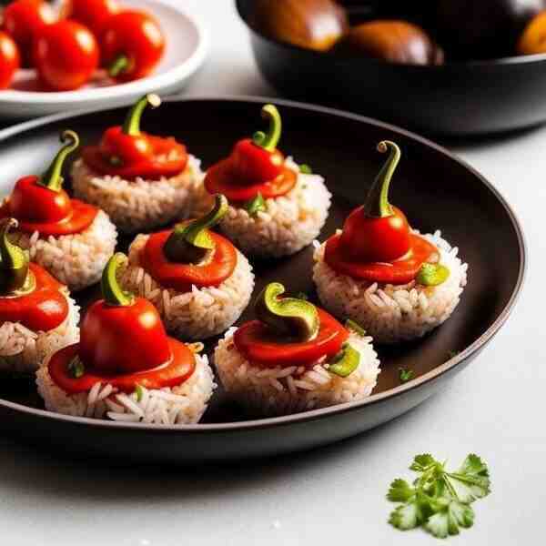 Перец фаршированный рисом помидорами и грибами